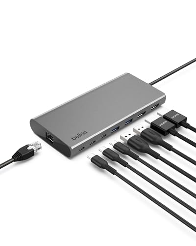 Belkin USB-C Hub 8 in 1 Dual Display | Dual monitor support for MacBook, Windows laptop, and Chromebook, expands USB-C connectivity for home office