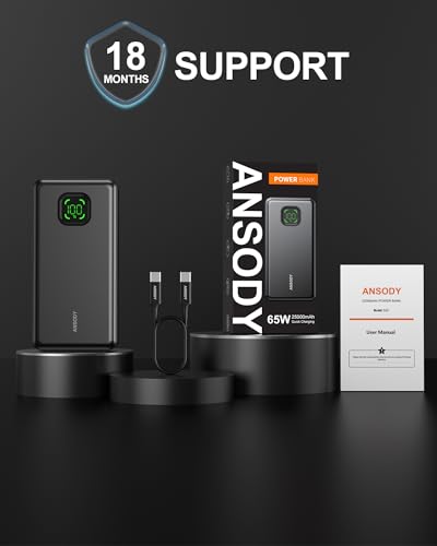 65W Power Bank, 25000mAh Travel Essential USB C Laptop Portable Charger, 101W Total Fast Charging Battery Pack for MacBook Dell XPS iPad Tablet Steam Deck iPhone 17-12 Series Samsung Switch and More