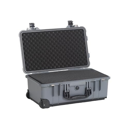 MEIJIA All Weather Rolling Waterproof Protective Case, Hard Camera Case,Dry Case with Retractable Pull Handle and Wheels,Foam Inserted,22 x13.81x9inches (Grey) - color: Grey