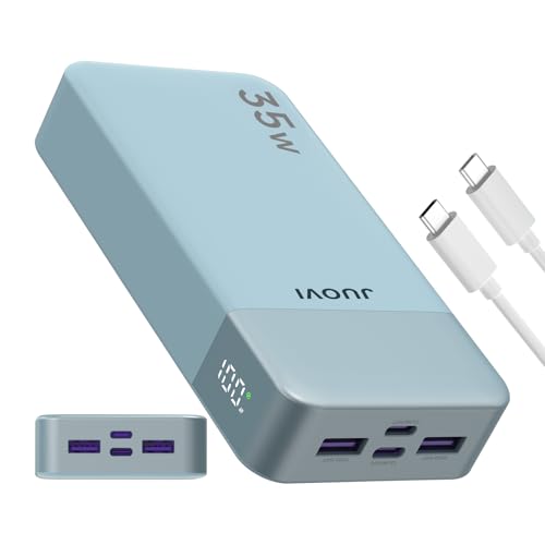 JUOVI J2651 Portable Charger, 35W 20000mAh USB C in & Out Power Bank, Battery Pack with QC4.0+PD3.0 35W High-Speed Charging for Bluetooth Earbud, Mobile Phone, Tablet (Blue) - color: Blue