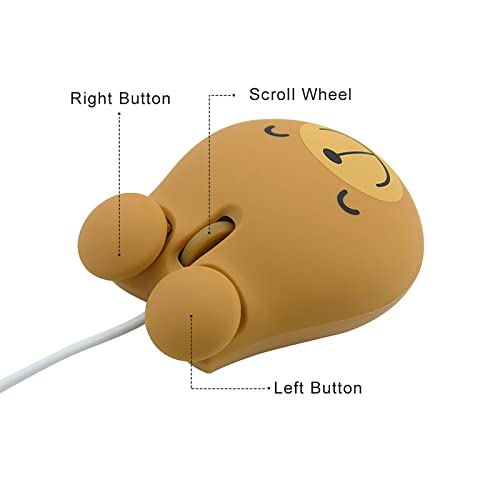 Sokelinn-six Wired Cute Mouse, USB Wired Mause for Kids with Lovely Cartoon Shaped, 1600PDI 3 Buttons Ergonomic Mini Mice for PC Laptop Desktop (Brown Bear) - color: Brown Bear