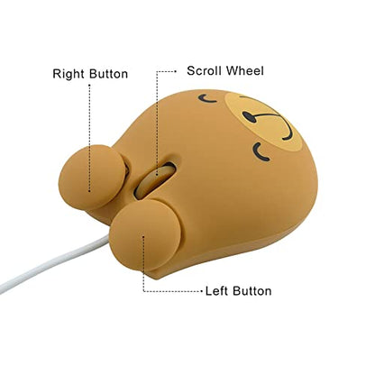 Sokelinn-six Wired Cute Mouse, USB Wired Mause for Kids with Lovely Cartoon Shaped, 1600PDI 3 Buttons Ergonomic Mini Mice for PC Laptop Desktop (Brown Bear) - color: Brown Bear