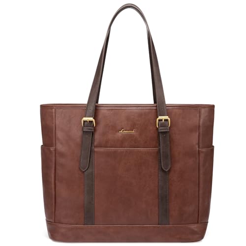 LOVEVOOK Laptop Work Tote Bag for Women,Teacher Computer Briefcase Business Shoulder Bag for Office Travel Gift - color: Earthy Brown With Dark Brown, size: 15.6 inch