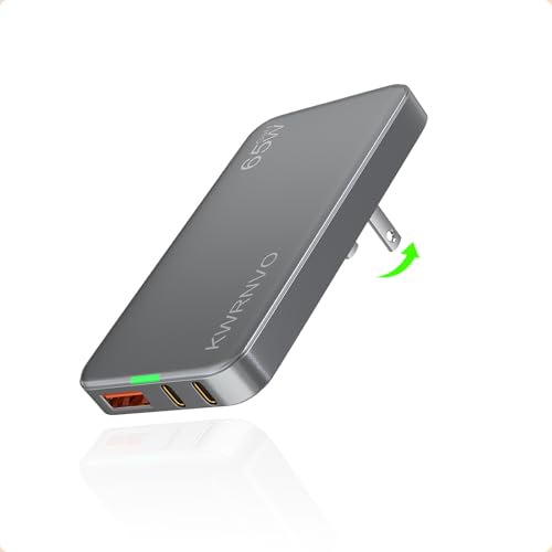 Flat USB Wall Charger, GaN Charger 3 Ports with 2×Type-C and 1×USB-A Ports, Ultra-Slim Fast Wall Plug for MacBook Pro/Air, Pixelbook, iPad Pro, iPhone17/ 16/15/14 Grey - color: Grey, size: 65W