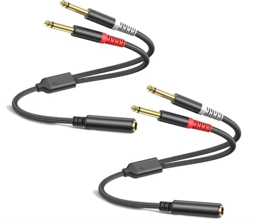 2 Pack 1/4 TRS Breakout Cable 1 FT, Splitter Y Adapter, 6.35mm TRS Female to Dual 6.35mm TS Mono Male Jack Cable for Guitar or Mixer with Jack Output - size: 1 FT 2 Pack, style: 1/4 TRS Breakout Cable