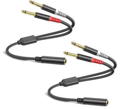 2 Pack 1/4 TRS Breakout Cable 1 FT, Splitter Y Adapter, 6.35mm TRS Female to Dual 6.35mm TS Mono Male Jack Cable for Guitar or Mixer with Jack Output - size: 1 FT 2 Pack, style: 1/4 TRS Breakout Cable