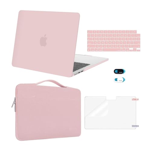 MOSISO Compatible with MacBook Air 13 inch Case M5 2026 M4 2025 M3 M2 2024-2022 A3449 A3240 A3113 A2681,Hard Shell&Sleeve Bag&Keyboard Skin&Webcam Cover&ScreenFilm for MacBook Air 13.6, Baby Pink - color: Baby Pink