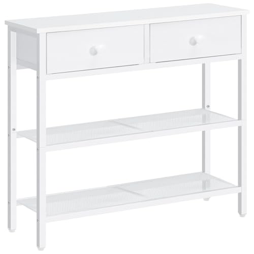 HOOBRO 29.5" Narrow Console Table with 2 Fabric Drawers, Sofa Table, Small Entryway Table with 3-Tier Storage Shelves, Behind Couch Table, for Living Room, Hallway, White WW72XG01G1 - color: White
