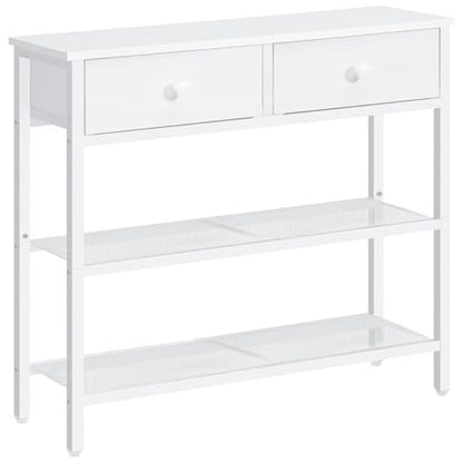 HOOBRO 29.5" Narrow Console Table with 2 Fabric Drawers, Sofa Table, Small Entryway Table with 3-Tier Storage Shelves, Behind Couch Table, for Living Room, Hallway, White WW72XG01G1 - color: White