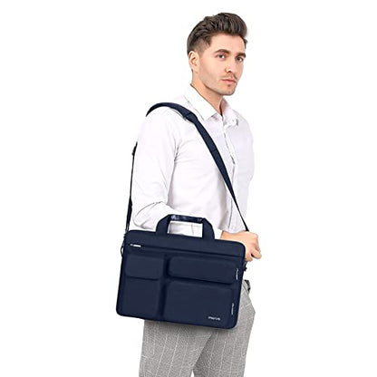 MOSISO Laptop Shoulder Bag 13.3 inch, 13-14 inch Computer Bag | Compatible with MacBook Air/Pro 13/Pro 14, HP Dell ASUS with 2 Raised&1 Flapover&1 Horizontal Pocket&Handle&Belt, Navy Blue - color: Navy Blue, size: 13.3 inch