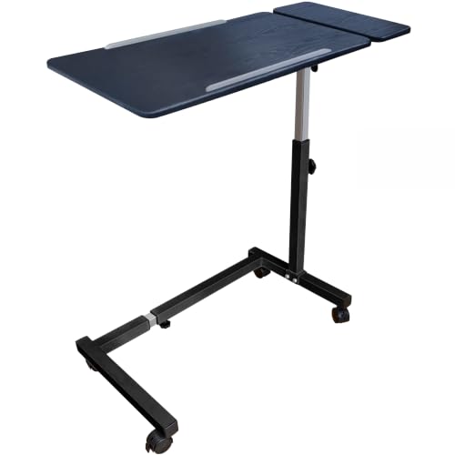 Recliner Table, Over the Bed Table with Wheels, Adjustable Width & Height, with Split Tilt Design & 4 Caster Wheels with Brakes (Black Oak Tabletop, Black Base) - color: Black Oak, Black Base