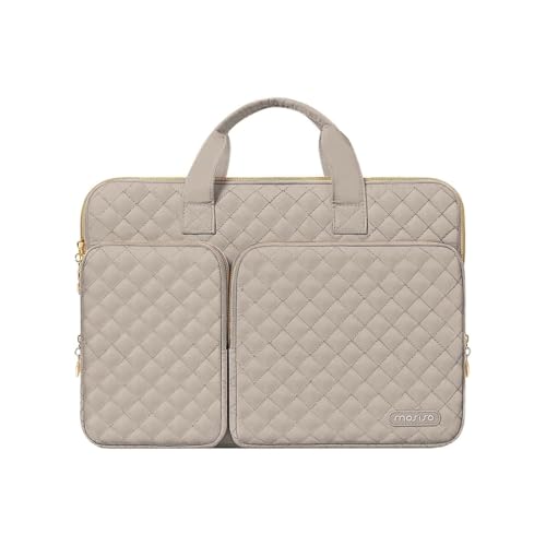 MOSISO 360 Protective Laptop Case 16 inch,15-15.6 inch Laptop Sleeve | Compatible with MacBook Pro 16 M5 M4 M3 M2 M1 HP Acer Dell Lenovo,Square Quilted Bag with 2 Pockets&Handle&Belt, Taupe Brown - color: Taupe Brown, size: 16 inch