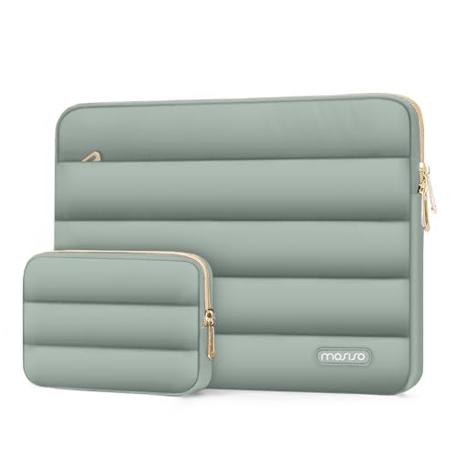 MOSISO Laptop Case 13.3 inch,13-13.3 inch Puffy Laptop Sleeve Compatible with MacBook Neo/Air 13.6 M5 M4 M3 M2 M1/Pro 13/14,HP Dell ASUS Lenovo,Polyester Horizontal Bag with Small Case,Antique Green - color: Antique Green, size: 13.3 inch