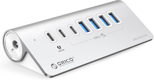 ORICO 7-Port USB 3.2 Gen2 Hub, Powered USB 3.2 Hub with 4 USB-A, 2 USB-C, PD 60W, 72W Power Adapter, 10Gbps Aluminium USB-Splitter with 3.28Ft USB-C to USB-C Cable for iMac, MacBooks, Mac mini - size: 100cm, style: M3U4C3