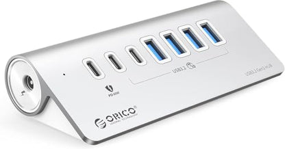 ORICO 7-Port USB 3.2 Gen2 Hub, Powered USB 3.2 Hub with 4 USB-A, 2 USB-C, PD 60W, 72W Power Adapter, 10Gbps Aluminium USB-Splitter with 3.28Ft USB-C to USB-C Cable for iMac, MacBooks, Mac mini - size: 100cm, style: M3U4C3