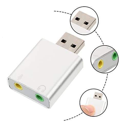 DOITOOL USB External Sound Card Stereo Audio Adapter with Headphone and Microphone Jack No Driver Required Compatible with Laptop Desktop Silver Aluminum Alloy