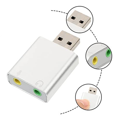 DOITOOL USB External Sound Card Stereo Audio Adapter with Headphone and Microphone Jack No Driver Required Compatible with Laptop Desktop Silver Aluminum Alloy