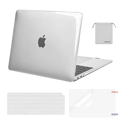 MOSISO Compatible with MacBook Air 13 inch Case M1 2021 2020 2019 2018 | A2337 A2179 A1932, Protective Hard Shell&Keyboard Cover&Screen Film&Pouch for MacBook Air 13.3 inch Case, Transparent - color: Transparent