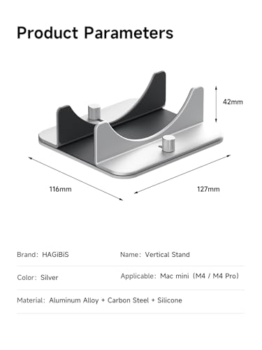 Hagibis Vertical Stand for Mac mini M4, Aluminum Alloy Laptop Stand Anti-Slip Computer Holder Desktop Stand Compatible with M4 Chip Mac mini Pro