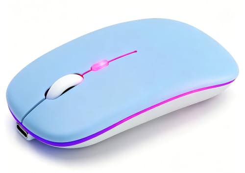 Wireless Bluetooth Mouse Rechargeable Long Lasting Dual Mode - BT 5.2 & 2.4G Silent RGB LED Mice, Slim Portable Ergonomic Mouse for Laptop/PC/Tablet/MacBook/iPad/Apple Devices(Blue) - color: Blue