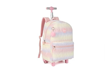 Pink Rolling school backpack for girls with Lunch Box 3pc Set(QUILTED PINK) - color: Quilted Pink