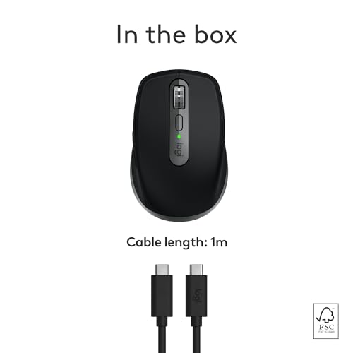 Logitech MX Anywhere 3S Mac Compact Wireless Mouse 8K DPI - Space Grey | Compact, Bluetooth, Any-surface tracking, Quiet clicks, USB C, iPad compatible - color: Space Grey