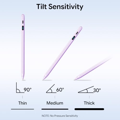 LED Battery Display Stylus Pen, Fast Charging Active Digital Pencil for iPad iPhone Samsung Android Tablets, Low Latency & Tilt Sensitivity for Note Taking/Drawing, No Bluetooth Needed (Purple) - color: Purple