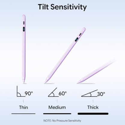 LED Battery Display Stylus Pen, Fast Charging Active Digital Pencil for iPad iPhone Samsung Android Tablets, Low Latency & Tilt Sensitivity for Note Taking/Drawing, No Bluetooth Needed (Purple) - color: Purple