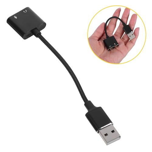 USB Headphone Audio Splitter Adapter with Microphone Jack External Sound Card for PC and Laptop, Black Two-in-one Audio Interface Cable for Computer Headset and Smartphone Use