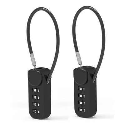 4 Digit Combination Lock, Combo Cable Lock with Code, Small Padlock Combination for Luggage, Suitcase, Gym Locker, Backpack Zipper, Gun Case, Fence Gate, Travel Safe Candados, Outdoor Use - color: Black+Black