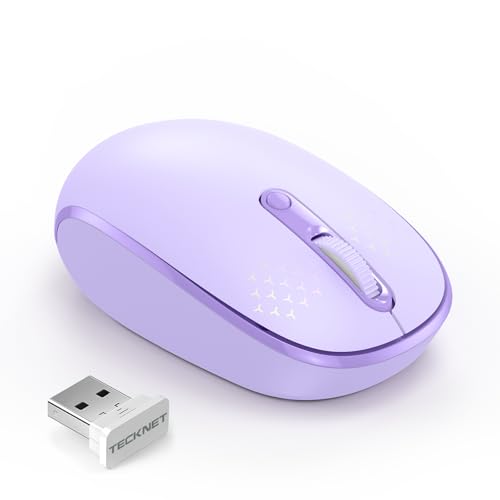TECKNET Compact Ambidextrous Wireless Mouse for Laptop Purple | 2.4G Quiet Computer Mouse with USB Receiver, 3 Adjustable DPI Portable Cordless Mice for Chromebook, Laptop, PC, Mac - color: Purple