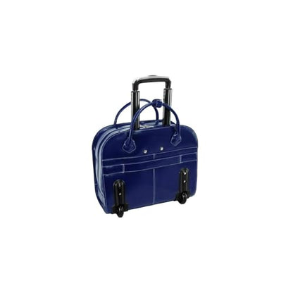 McKlein GRANVILLE, Top Grain Cowhide Leather, 15" Horizontal Wheeled Ladies' Laptop/Computer & Tablet Business Briefcase Bag/Women's Rolling Overnight Travel Bag, Removable trolley case - color: Navy, size: 16.75"x7.25"x14.5"