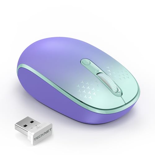 TECKNET Compact Ambidextrous Wireless Mouse for Laptop | 2.4G Quiet Computer Mouse with USB Receiver, 3 Adjustable DPI Portable Cordless Mice for Chromebook, Laptop, PC, Mac - color: Gradient Purple