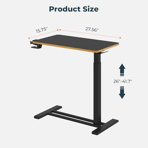 28'' Medical Overbed Bedside Table with Wheels,Rolling Table | Black 28''x16'' Pneumatic Tilting Desktop,Overbed Bedside Table with Hidden Casters for Hospital Use,rolling standing desk - color: Black, size: Small