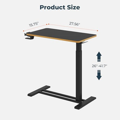 28'' Medical Overbed Bedside Table with Wheels,Rolling Table | Black 28''x16'' Pneumatic Tilting Desktop,Overbed Bedside Table with Hidden Casters for Hospital Use,rolling standing desk - color: Black, size: Small