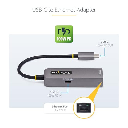 StarTech USB-C to Ethernet Adapter, Windows & Mac, 100W PD Pass-Through | USB 3.0 Type-C 1Gbps Multi Speed Network, NIC, 1GPD3-USB-C-ETHERNET