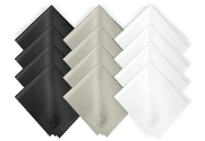 Microfiber Cleaning Cloth 12-Pack Individualy Packed (6"x 7") Glasses Cleaning Cloths for Eyeglasses Phone Computer Screen Laptop Camera Lenses (4 Black, 4 Grey, 4 White) - color: 4 Black 4 Grey 4 White