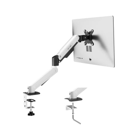 MT-VIKI Single Monitor Arm for 17"-32" Monitors, Gas Spring Adjustable Desk Mount, Quick Release VESA Plate, Full Motion with Cable Management, Clamp & Grommet Base, Supports 4.4–19.8 lbs, White - size: Single Arm