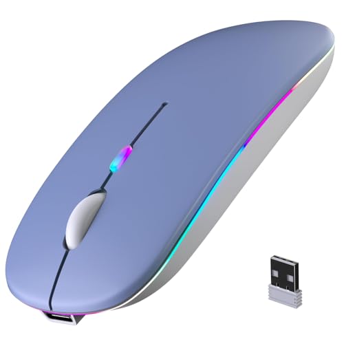Wireless Bluetooth Mouse, Rechargeable, LED, Silent, Ultra-thin Design (Bluetooth 5.2 and 2.4GHz USB Receiver) | Portable Computer Mouse for Laptops, iPads, MacBooks and Apple Devices (purple) - color: purple