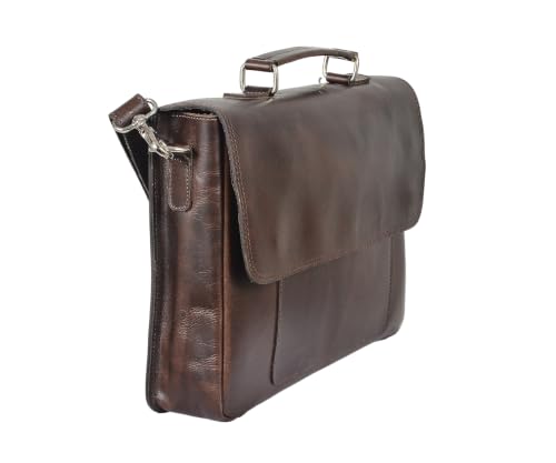 Full Grain Leather Briefcase for Men, Handcrafted Laptop Bag with Multiple Compartments,Fits 15.6 Inch Laptop - color: Dark Brown