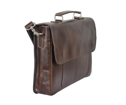 Full Grain Leather Briefcase for Men, Handcrafted Laptop Bag with Multiple Compartments,Fits 15.6 Inch Laptop - color: Dark Brown