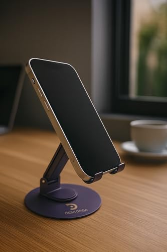 180°/360° Adjustable Rotating Desk Stand for Phone and Tablet, Metallic Lavender, Adjustable 180°/360°, Metal Base, for Office - Lavender