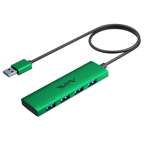USB 3.0 Hub,4 Port USB Splitter Extender Portable Adapter Multiport Data Hub for Laptop,Xbox, Flash Drive,HDD,Console,Camera,Keyborad,Mouse Windows,Mac OS PC,Not Designed to Charge Devices-Green