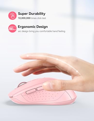 TECKNET Wireless Mouse for Laptop,4800 DPI,Silent Mouse with 6 Buttons Pink | 4800 DPI wireless mouse with silent clicks, 6 buttons, long battery life and USB receiver for laptop, Mac, Chromebook and PC - color: Bright Pink