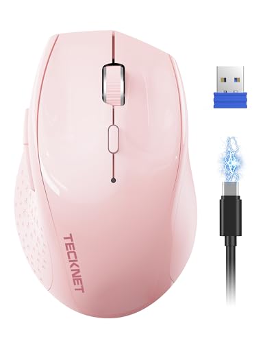 TECKNET Rechargeable Mouse,2.4 GHz Ergonomic Silent Mice with 6 Buttons | Plug and Play 6400 DPI Portable Cordless Travel Mice-Wide Compatibility - color: Pink