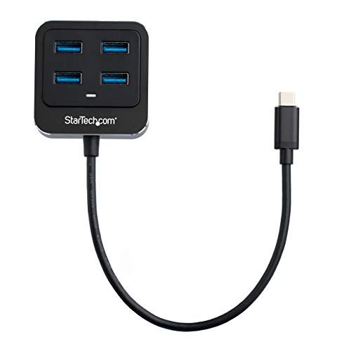 StarTech 4-Port USB-C Hub 10Gbps with 4X USB-A, USB Powered (HB31C4AB) | 15W shared downstream power, Driverless, Top-facing ports, Thunderbolt 3 host compatible, Lightweight