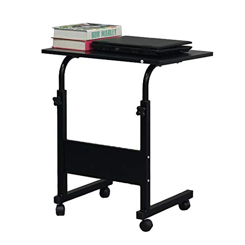 Karl home Mobile Side Table 31.5 inch Computer Desk with Wheels, Black | Height Adjustable Rolling Potable Laptop Cart, C-Shaped Bed Couch Sofa End Tables with Edge Stopper for Livingroom Bedroom - color: Black, size: 31.5"+No Power Sockets