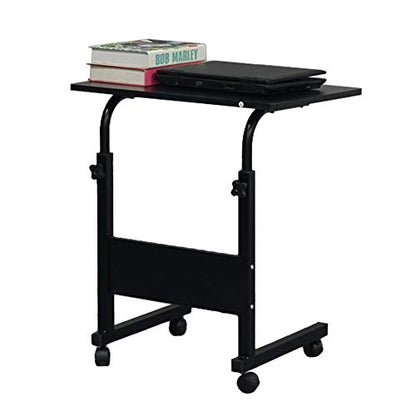 Karl home Mobile Side Table 31.5 inch Computer Desk with Wheels, Black | Height Adjustable Rolling Potable Laptop Cart, C-Shaped Bed Couch Sofa End Tables with Edge Stopper for Livingroom Bedroom - color: Black, size: 31.5"+No Power Sockets