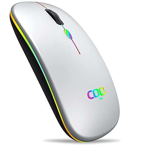 COO Wireless LED Dual Mode (Bluetooth 5.1 and 2.4G) Rechargeable Led Mouse with 3 Adjustable DPI for iPad OS 13, MacBook, Laptop, Mac OS 10.10 - color: Bluetooth+2.4G Wireless( Silver)