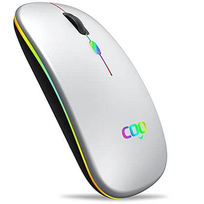 COO Wireless LED Dual Mode (Bluetooth 5.1 and 2.4G) Rechargeable Led Mouse with 3 Adjustable DPI for iPad OS 13, MacBook, Laptop, Mac OS 10.10 - color: Bluetooth+2.4G Wireless( Silver)